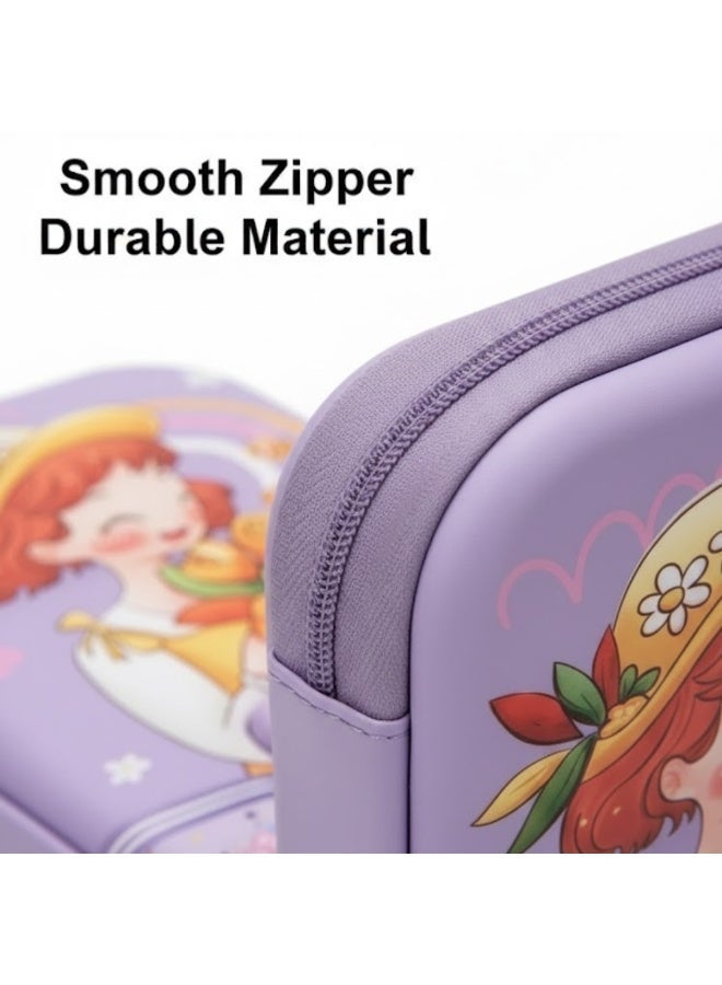 لوكاداه مقلمة أطفال مع آلة حاسبة - علبة أقلام بنفسجية لطيفة برسومات كرتونية للعودة إلى المدرسة، حقيبة أقلام بسحاب ذات سعة كبيرة، منظم أدوات مكتبية خفيف الوزن ومتين لطلاب رياض الأطفال - Image 2